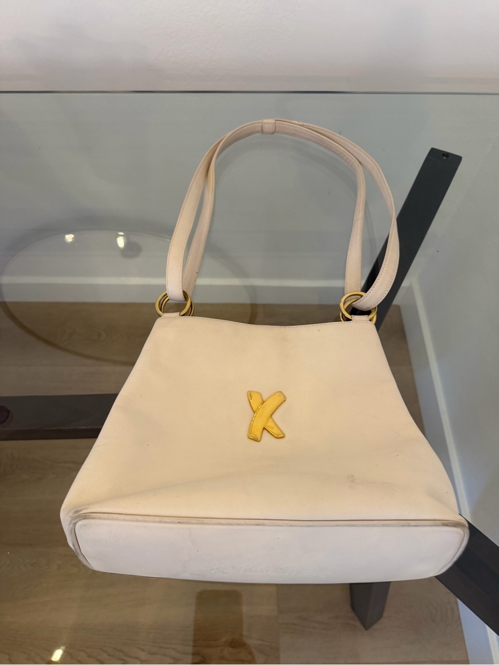 Vintage by Paloma Picasso White Leather X Shoulder Crossbody Bag Made in Italy